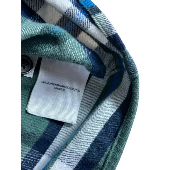 Lands End Flannel Shirt Green White Blue Plaid Men's 3XL/T Long Sleeve Buttons - Picture 4 of 10